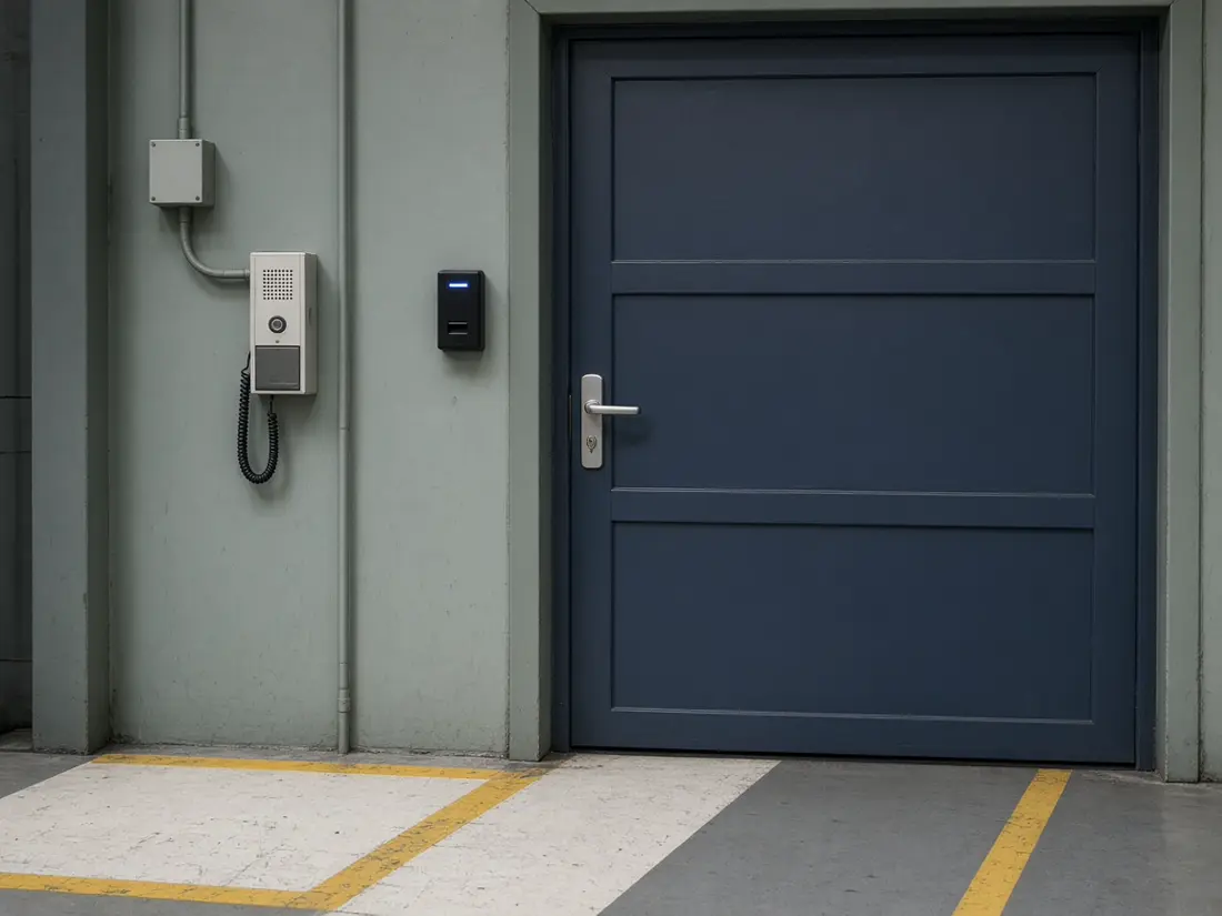 Personeelsingang van een cargohal met badgelezer.